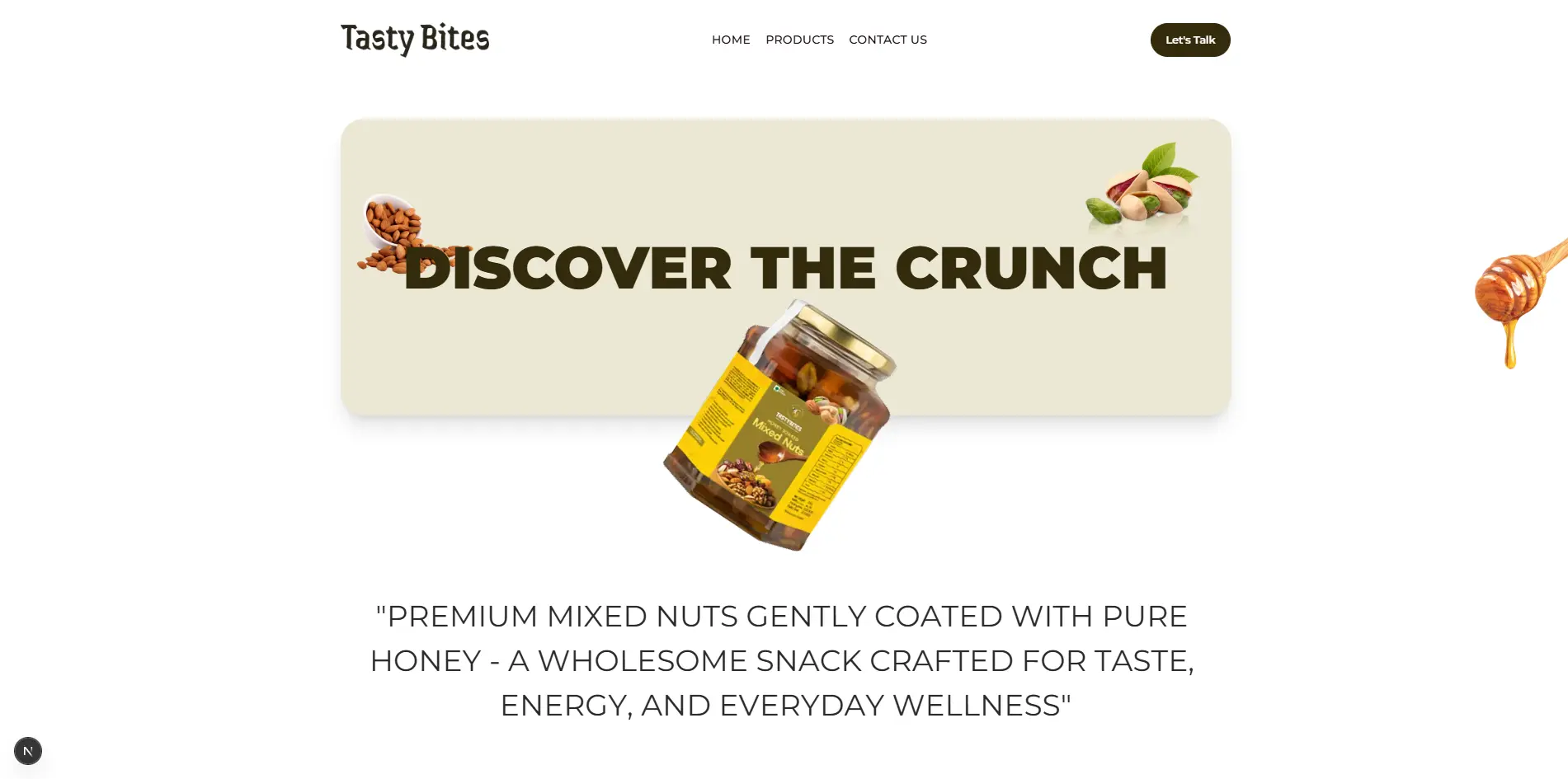 Product Website for Tasty Bites - Honey Mixed Nuts